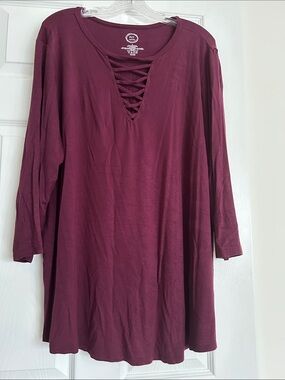 Maurices Lace-Up V-Neck Tunic Top - Wine